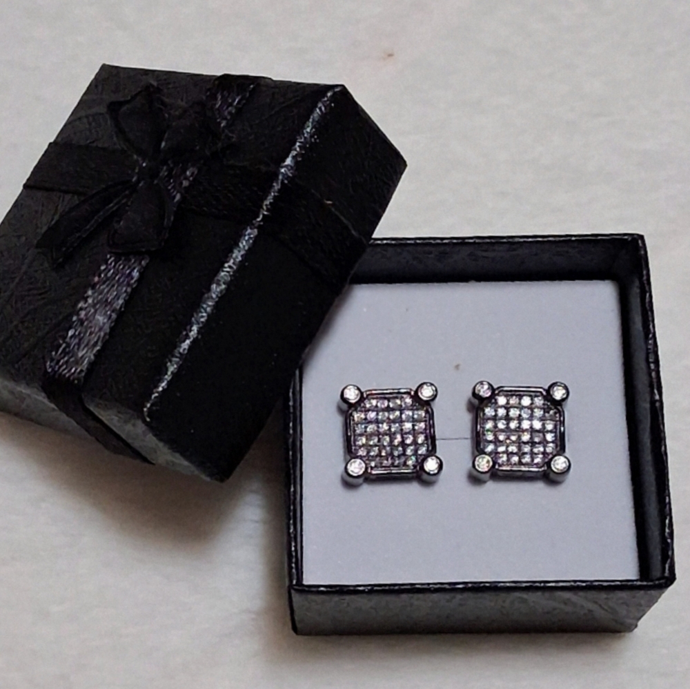 AAA CZ's Paved Set In Blacl Rhodium Over 925 SS Pushback Earrkngs